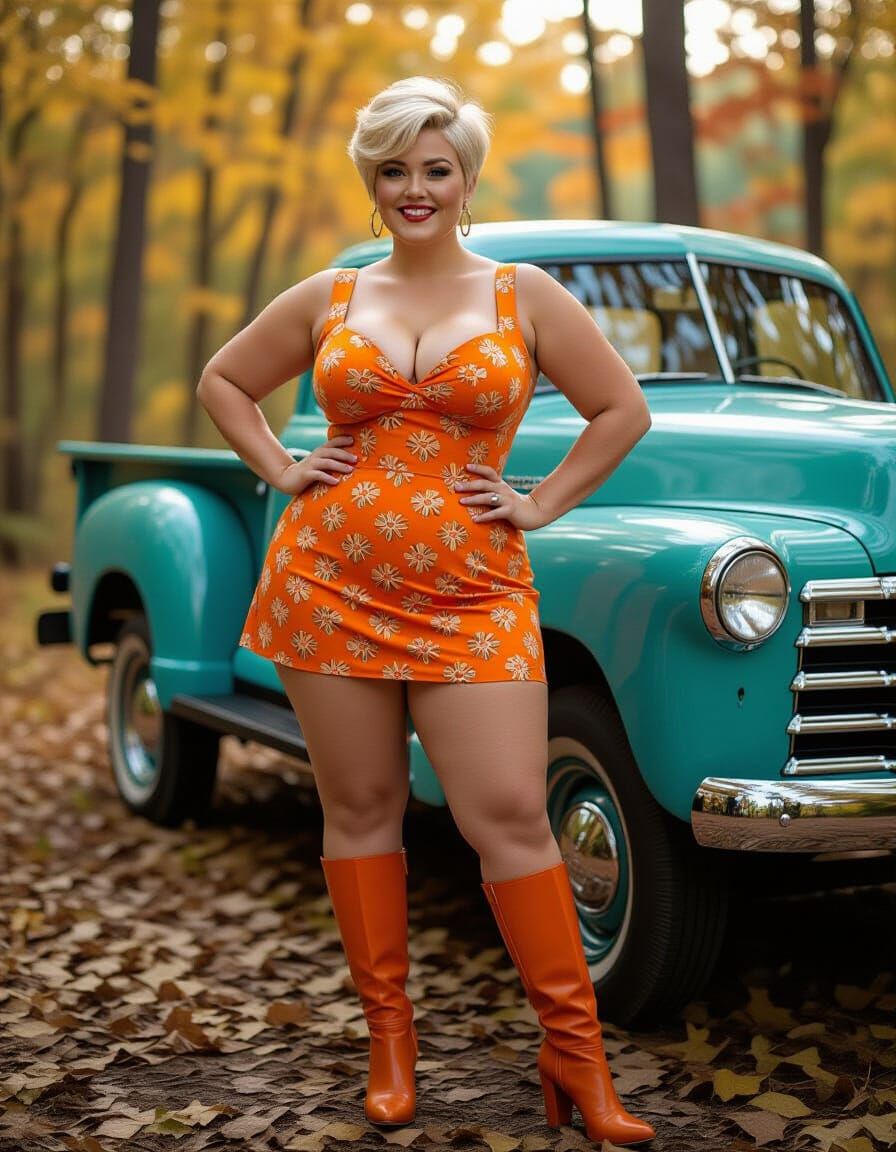 Psychedelic Pinup Woman in Autumn Forest