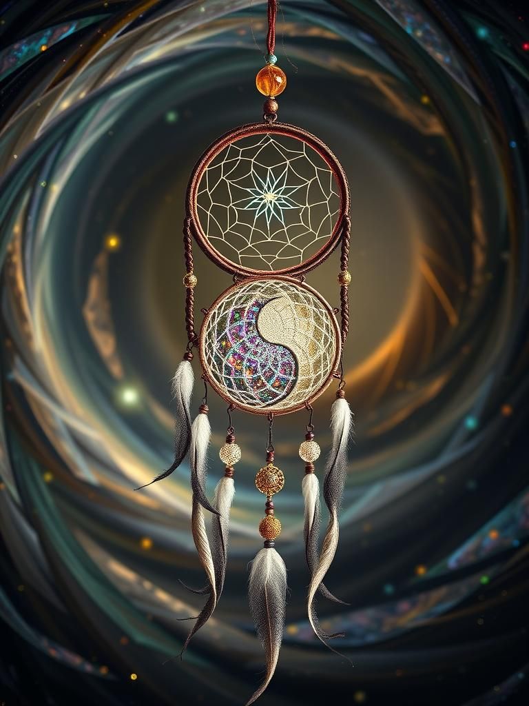 Dream catcher in style of Juan Miro. Origin of world theme.