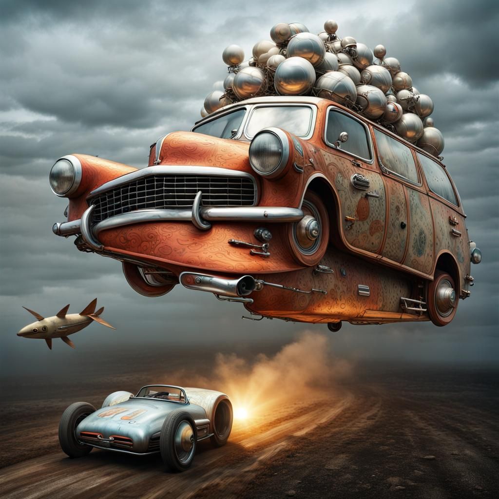 Magical Racing Cars Speeding Towards the Sun