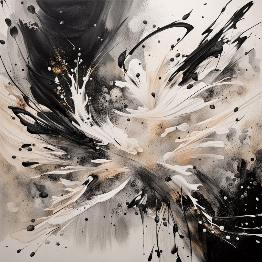 Zen Painting: Black Strokes on White Canvas