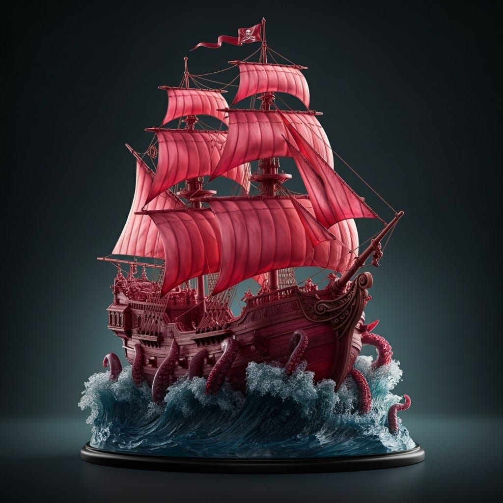 Pirate Ship Statue on a Blue Topaz Sea