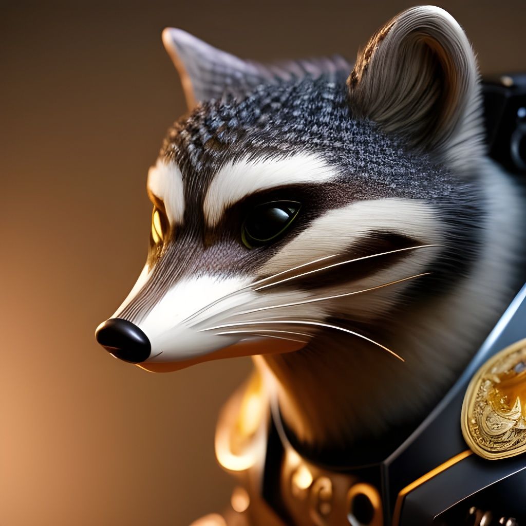 Steampunk Raccoon Robot Portrait in Detailed Armor