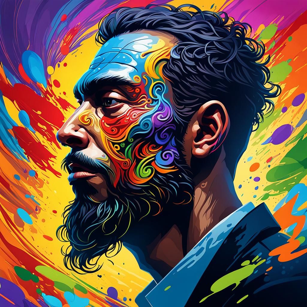 Hyperrealistic Portrait of a Poet with Colorful Background