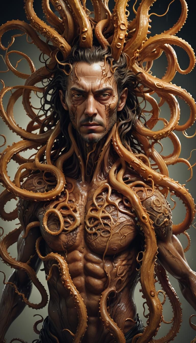 Menacing Monster with Tentacles in Hyper-Realistic Style
