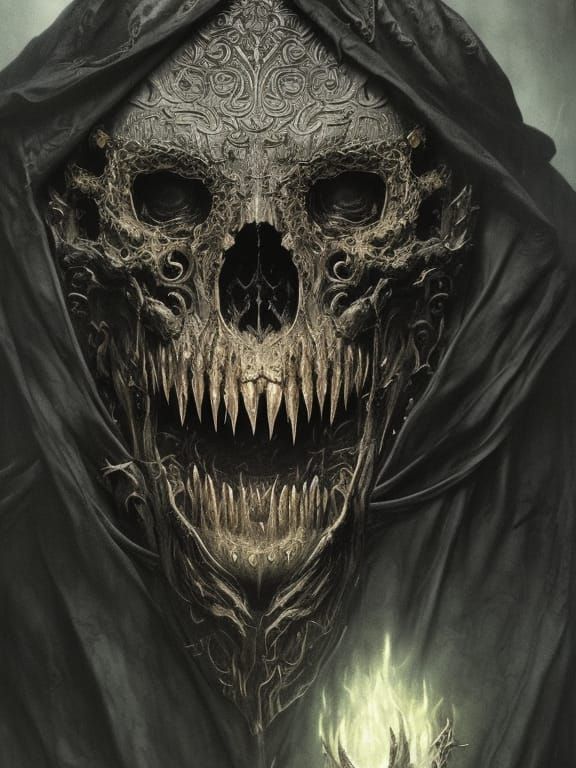 Lycan Portrait with Ornate Skull, Detailed Digital Art