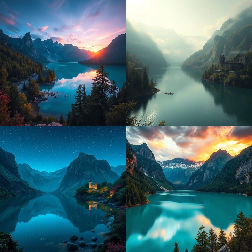 Turquoise Lake Shines Like a Smooth Mirror with Ancient Ruin...