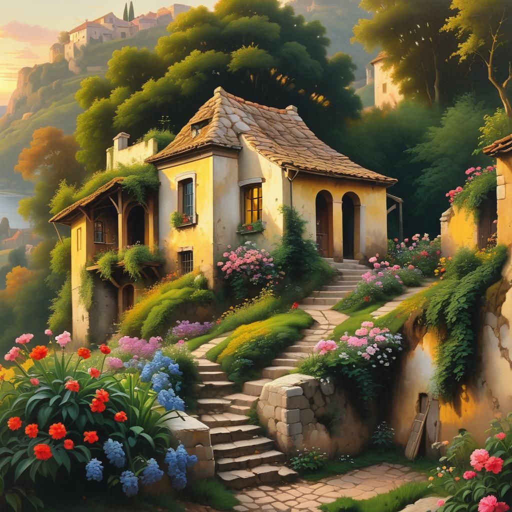 Baroque Hillside Home in Golden Light