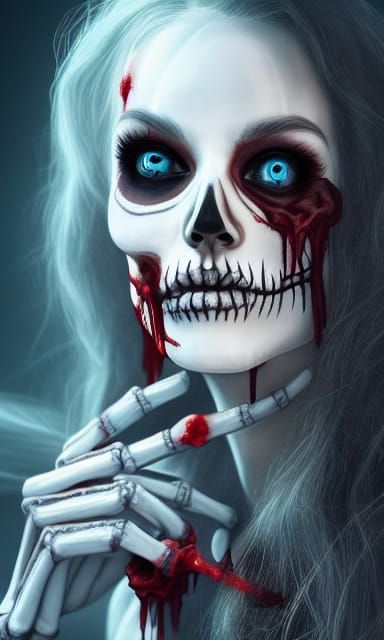 Eerie Ghost Woman Covered in Blood: Photorealistic Art