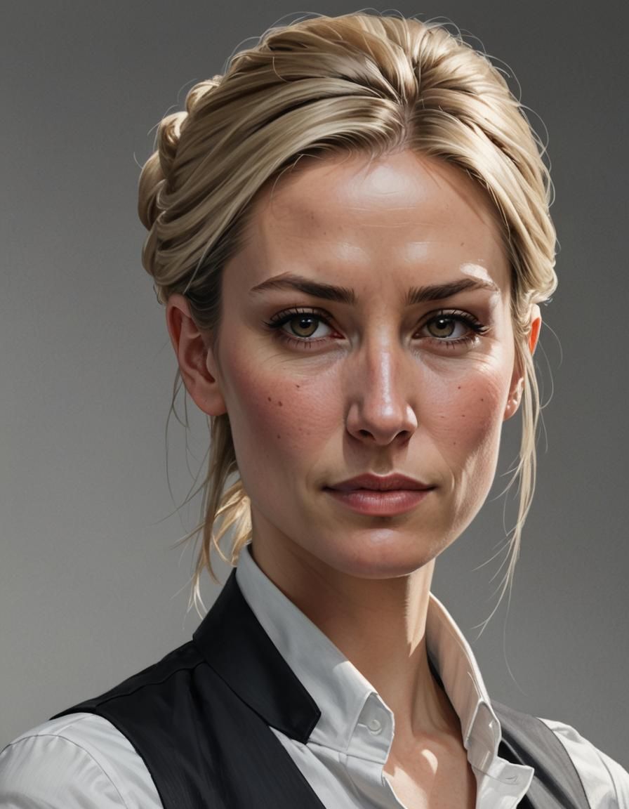 Realistic Portrait of Woman with Ash Blond Hair