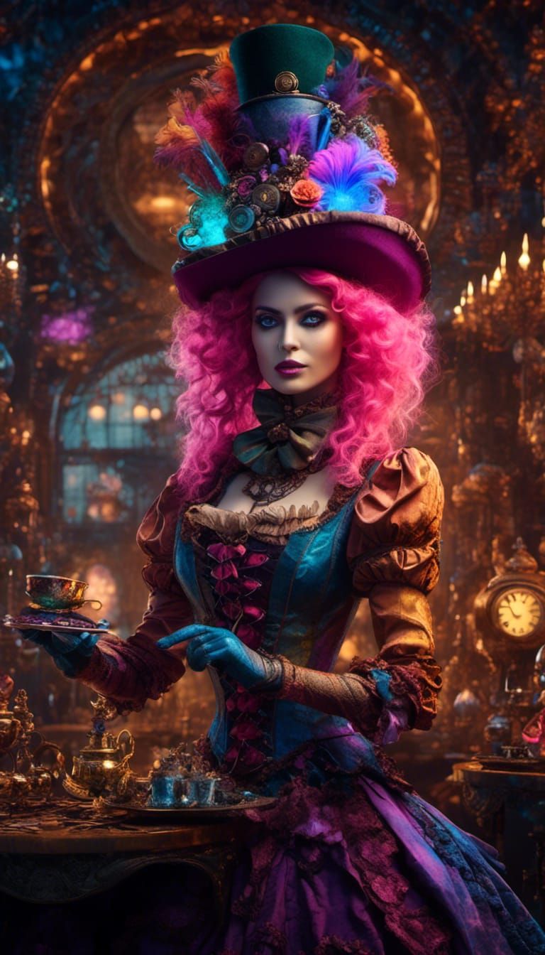 Neon Steampunk Mad Hatter Digital Painting