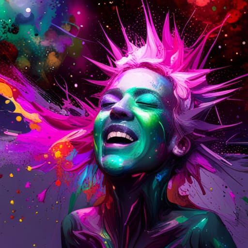 Laughing Face in Exploding Paint Splatter Art
