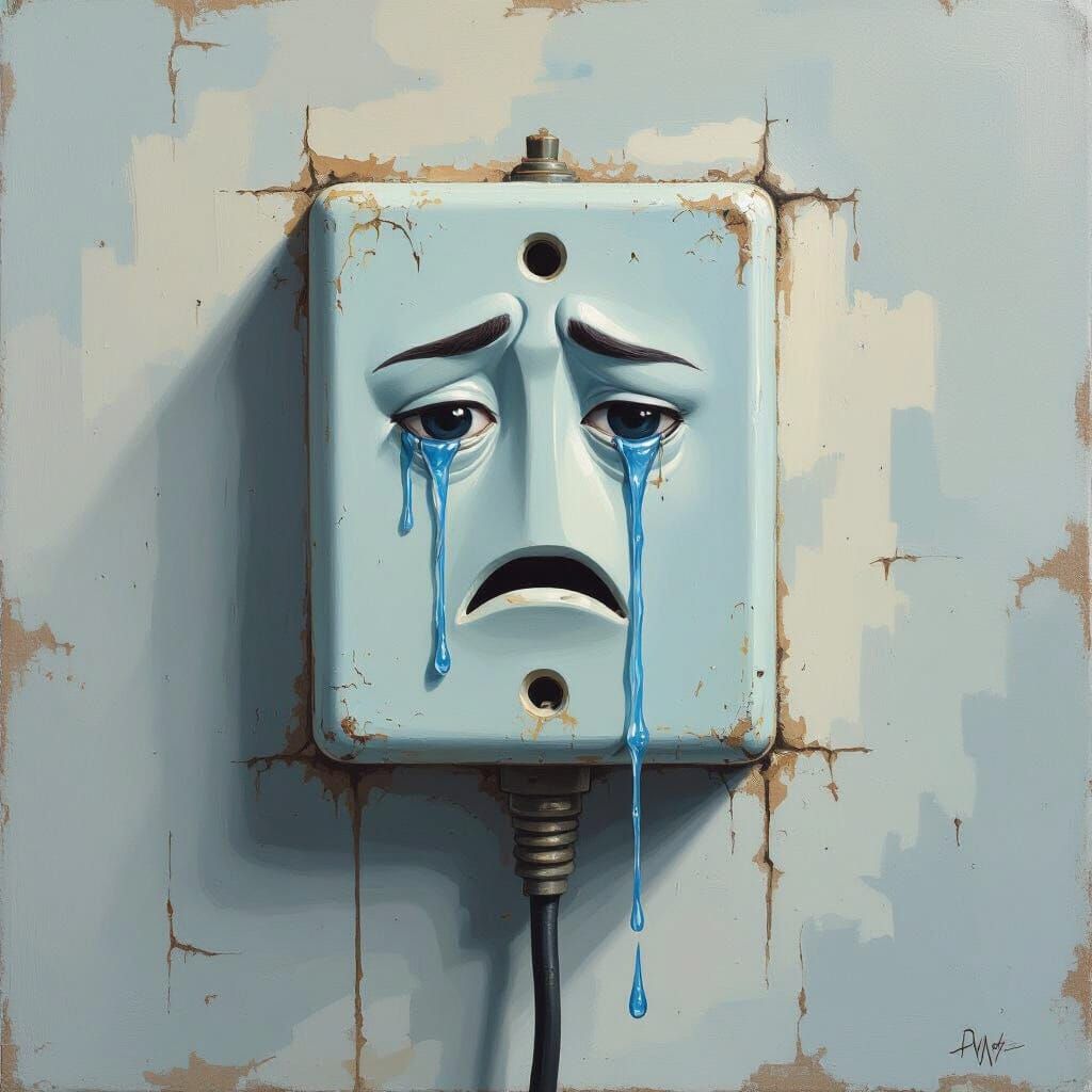 Sad Electrical Outlet Cries in Surrealist Oil Painting