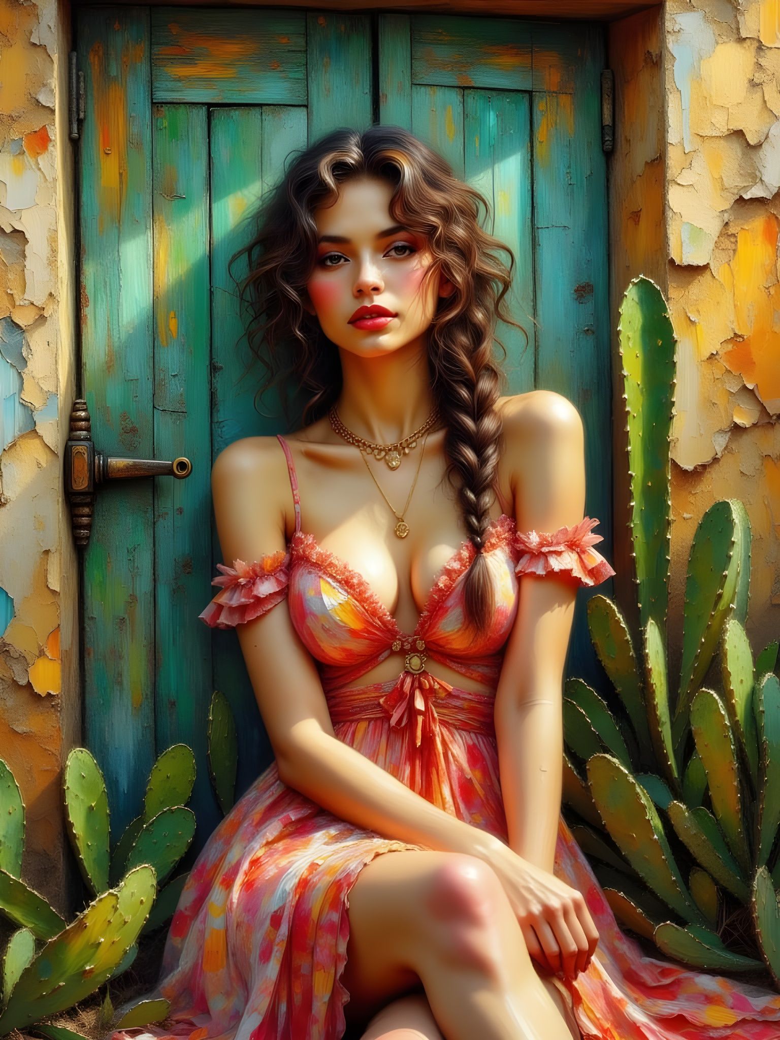 Brazilian Model Poses in Impasto Painting Style