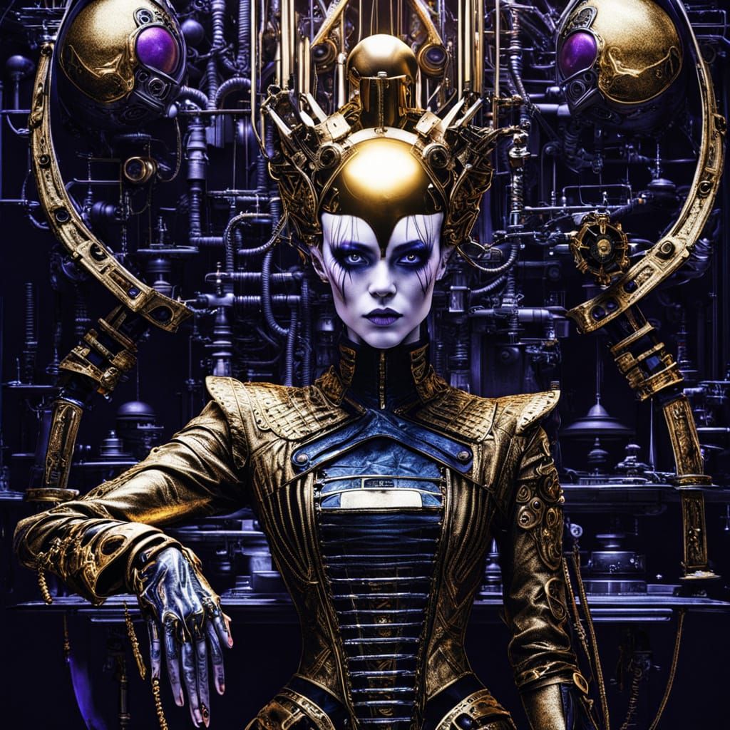 Cyberpunk Cabaret Commander in Gilded Gold and Neon