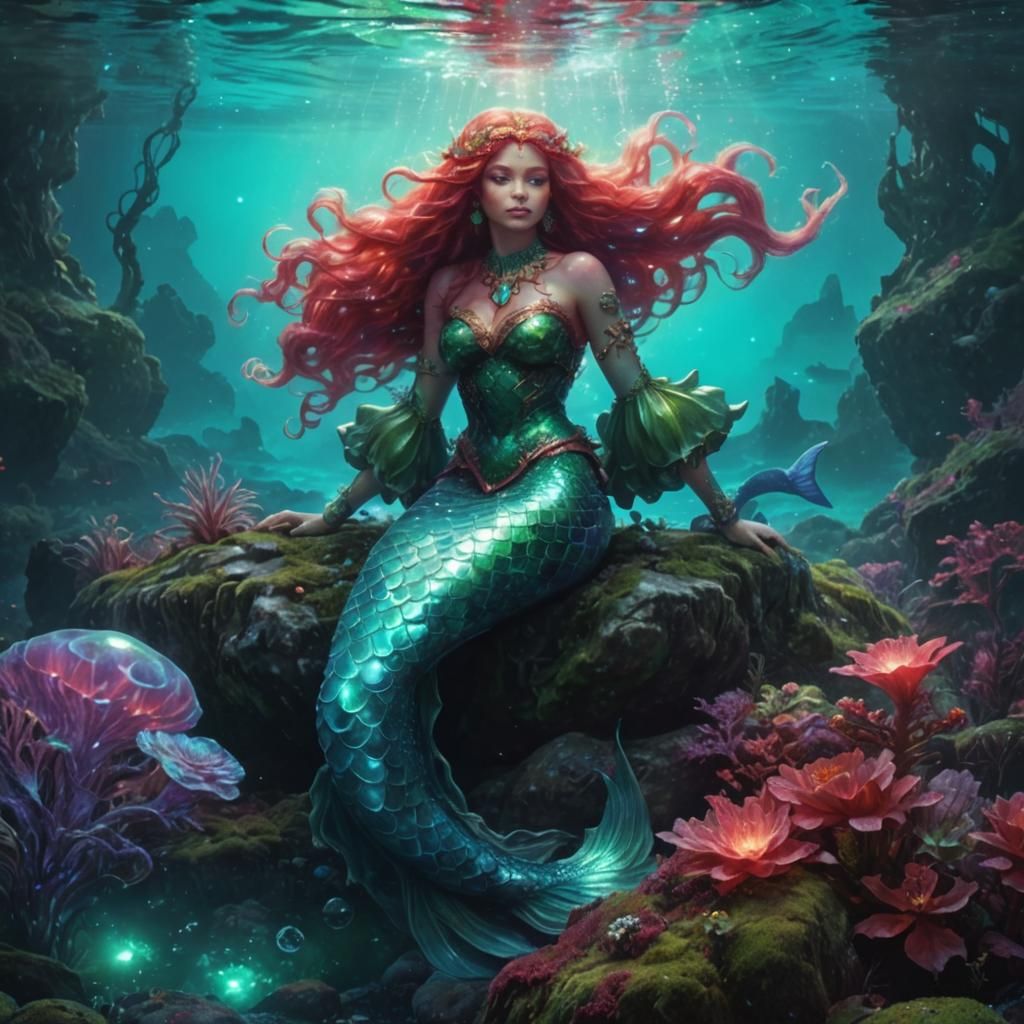 mermaid  red and green 3