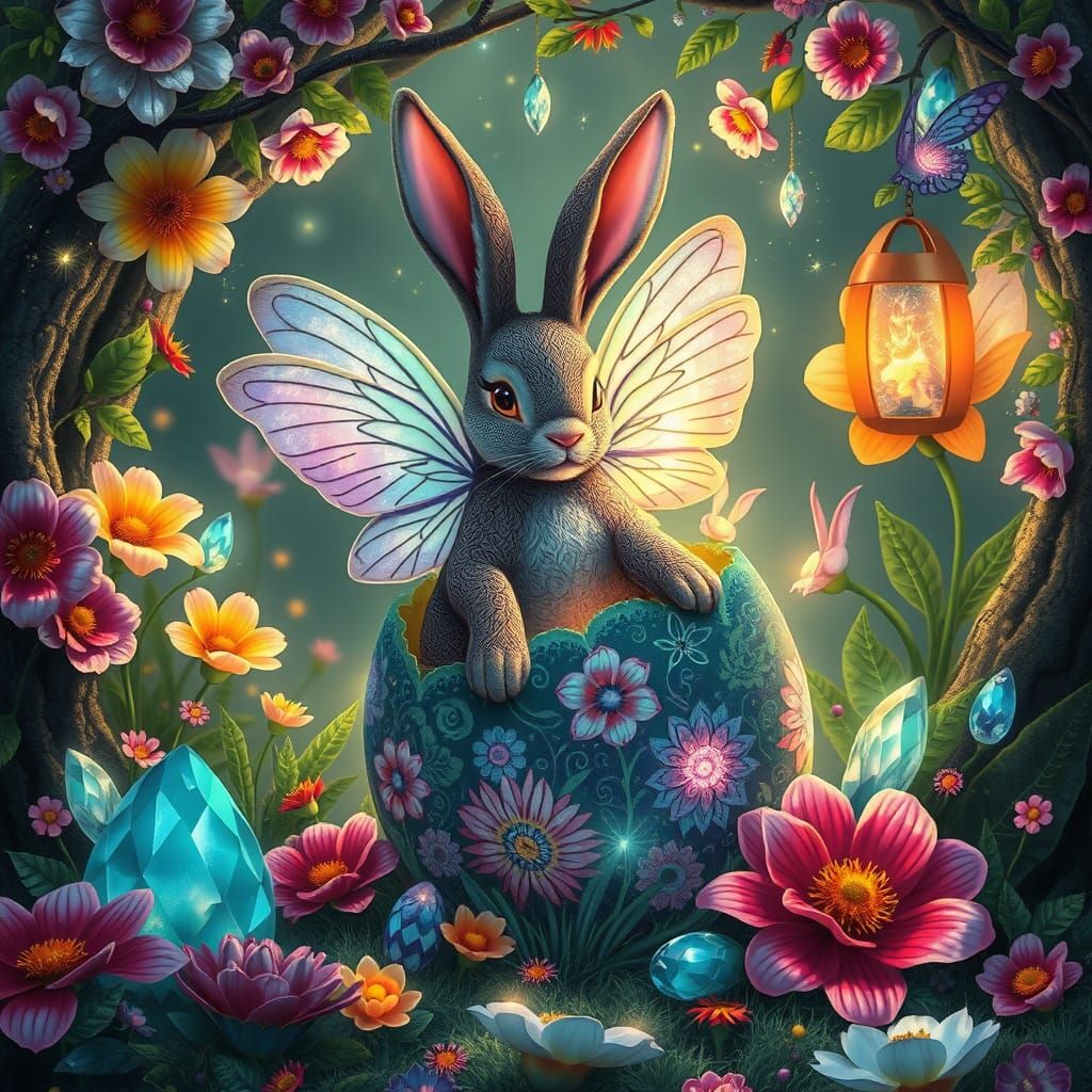 Ethereal Easter Scene in Whimsical Floral Style