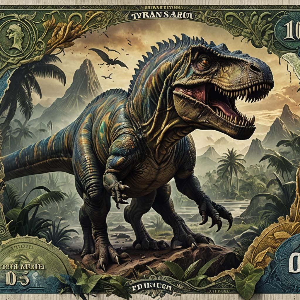 Tyrannosaurus Rex Art Banknote: Detailed Matte Painting