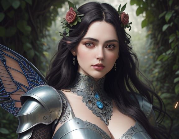 Curvy Female Knight in Art Nouveau Style