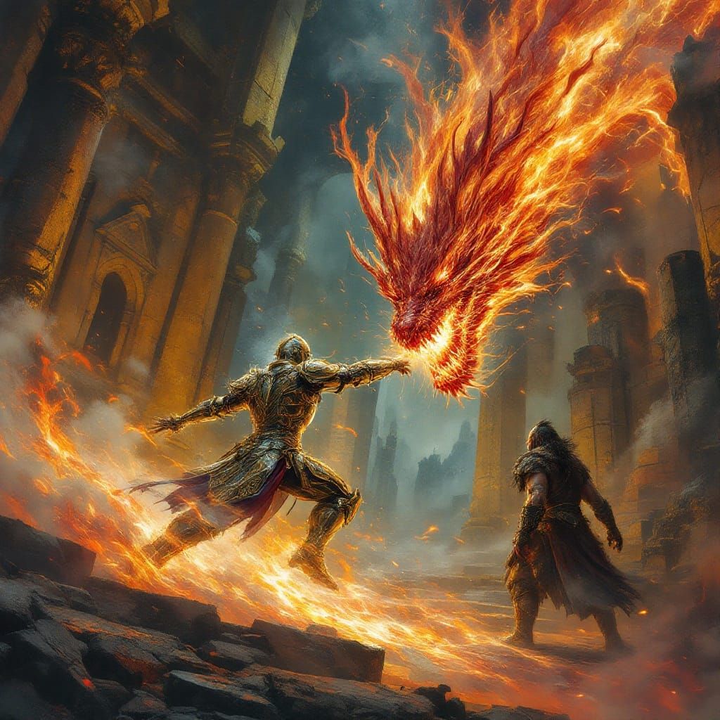 Ethereal Fantasy Scene in Ancient Temple