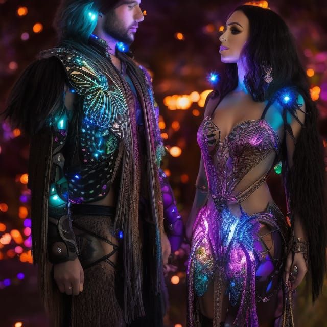 Tribal Sorceress and Cybertech Lord in Dichroic Armor
