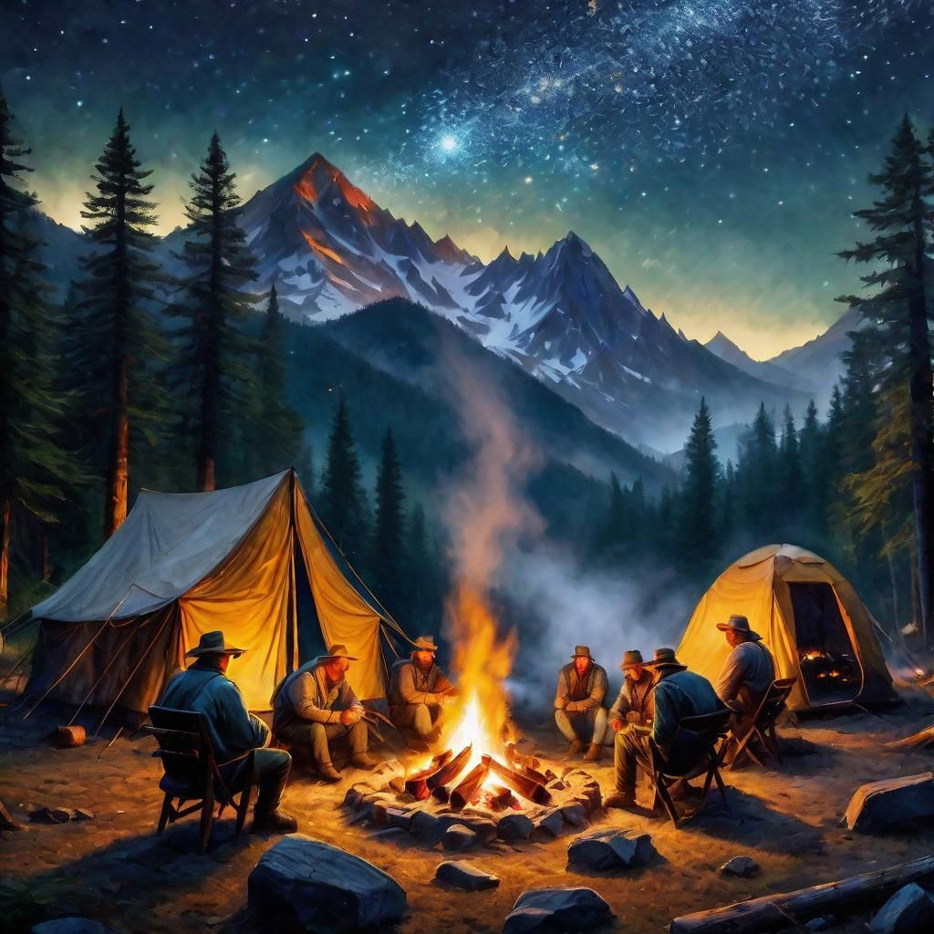 Macro Men Camping Under Starry Night Sky