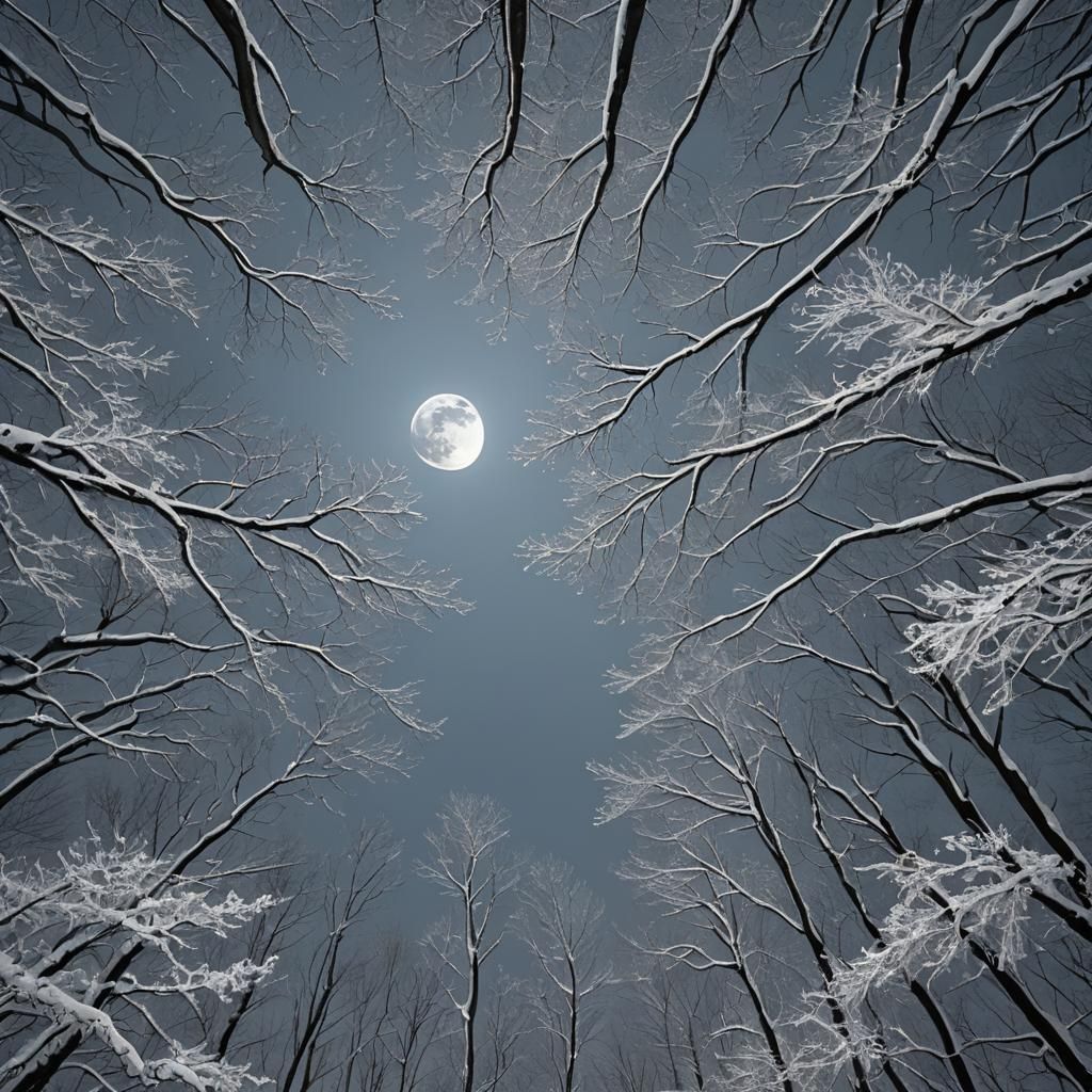Winter Moon Illuminates a Silent Forest