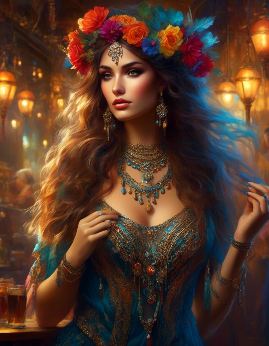 Gypsy Fairy Dancing in a Bar, Art Nouveau Punk