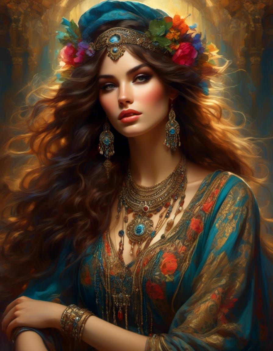 Gypsy Fairy Dancing in Art Nouveau Punk Style