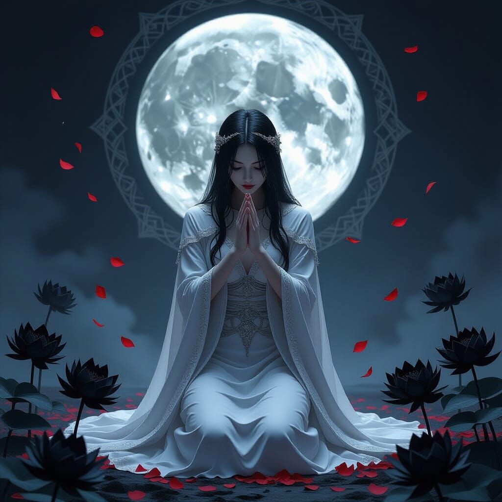 Gothic Anime Oracle Mourns Under Withered Moon