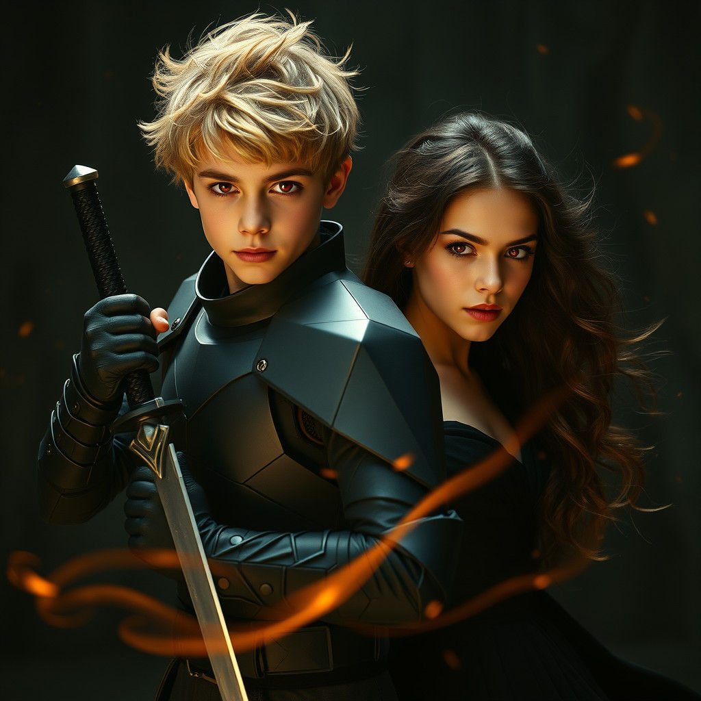 Futuristic Protector Shielding Girl in Sci-Fi Scene