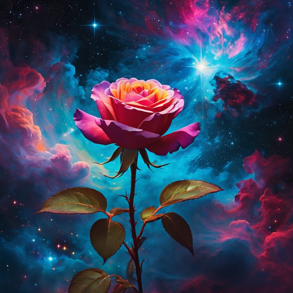 Cosmic Rose in Nebula, Pre-Raphaelite Style