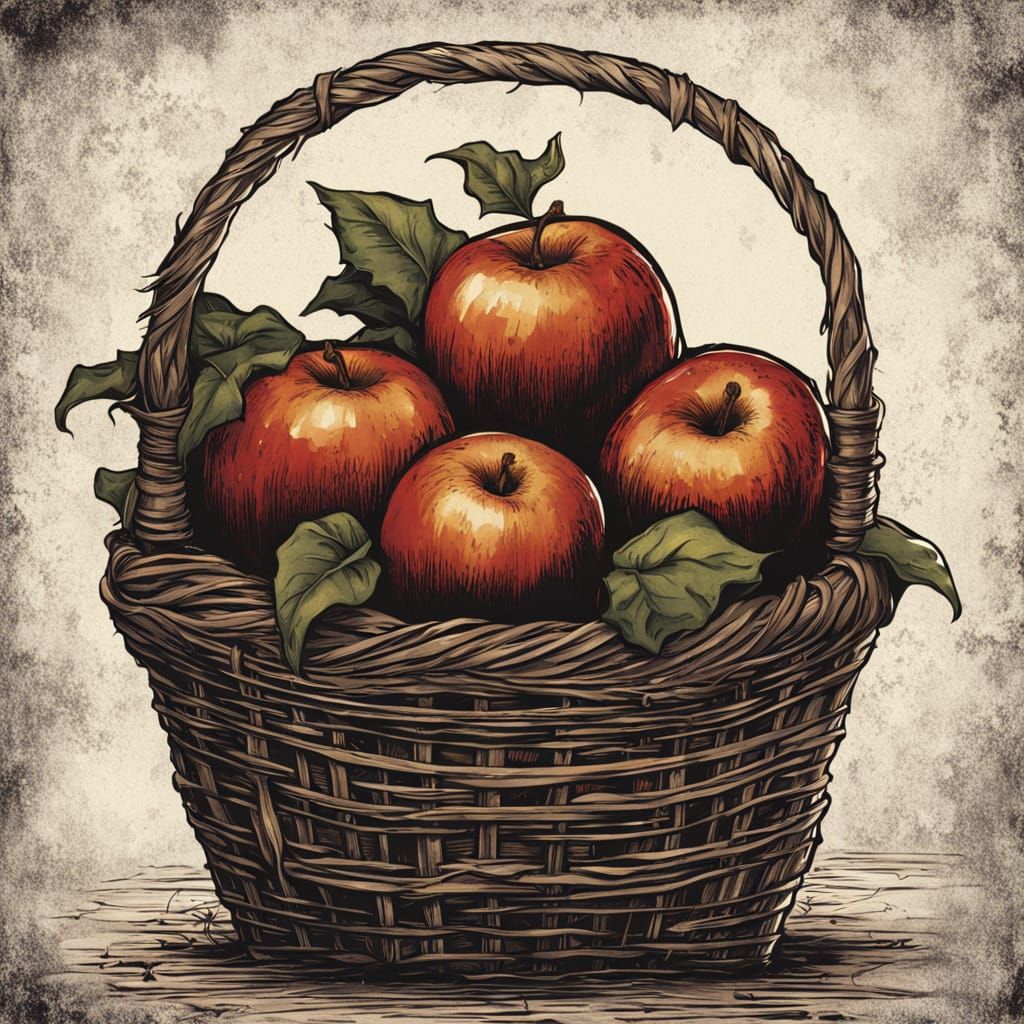 Sinister Grinning Apples Overflowing Basket
