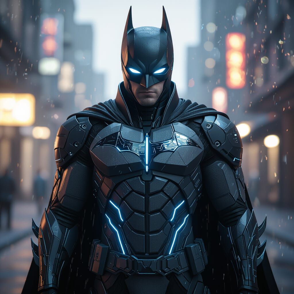 Futuristic Batsuit with Glowing Blue Circuitry