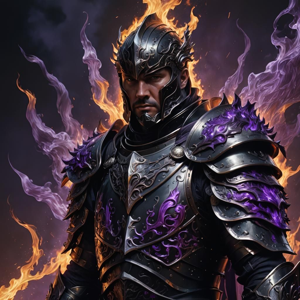 Flaming Armor Warrior in Dark Fantasy Style