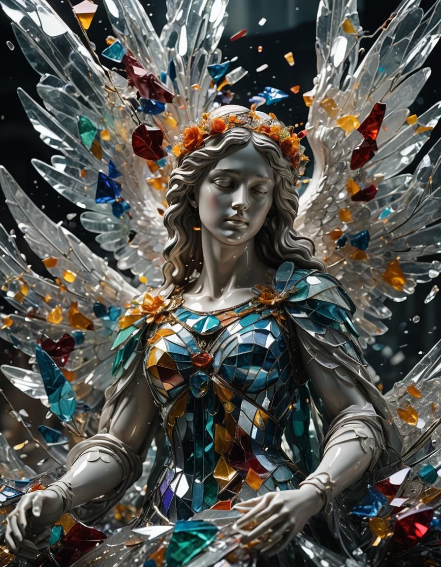 Shattered Glass Angel Statue Photography