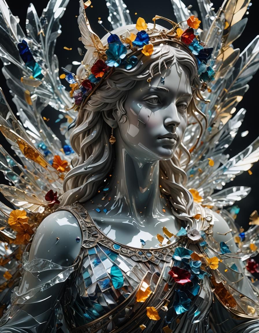 Shattered Glass Angelic Statue Bouquet Photography