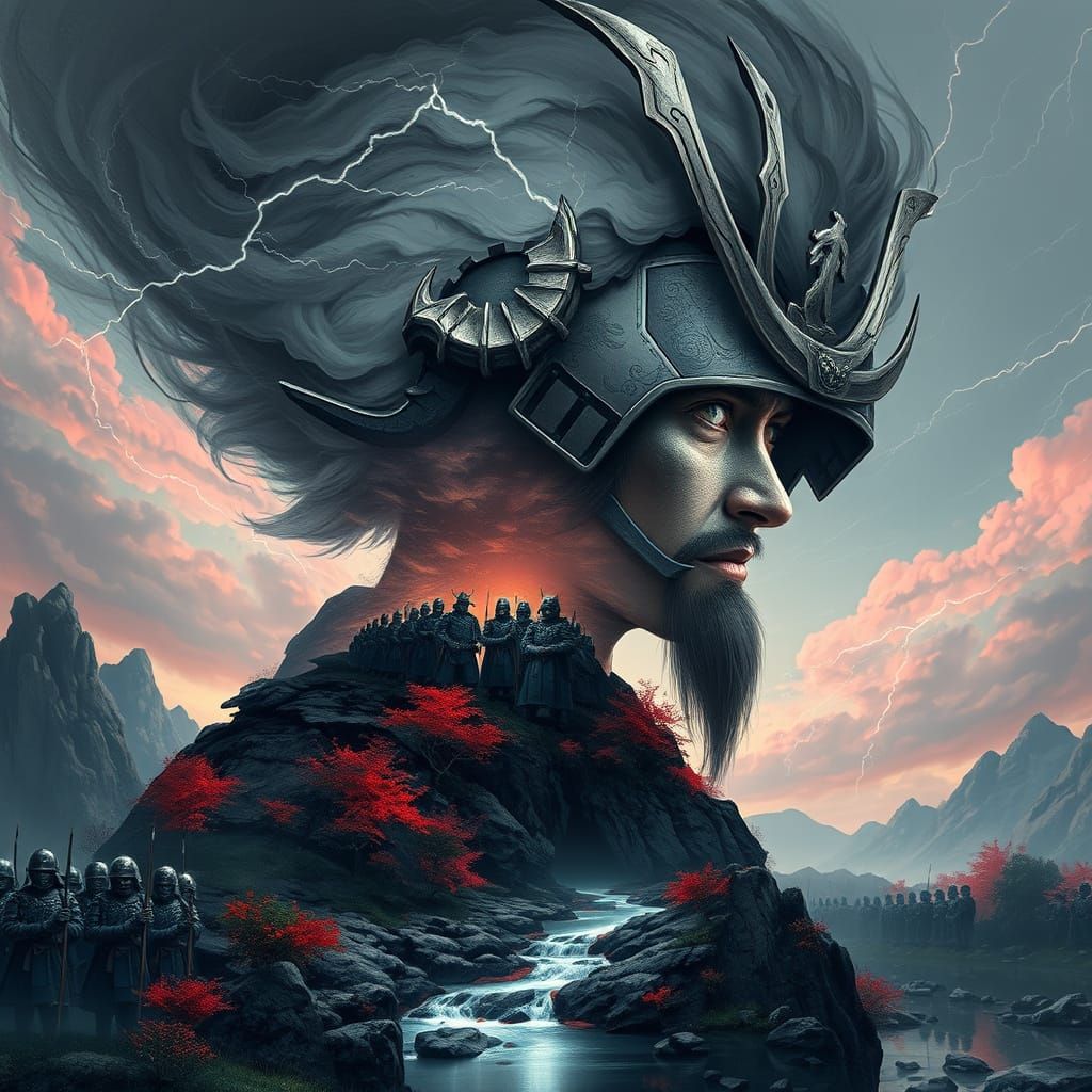 Surreal Samurai Portrait in Cyberpunk-Inspired 3D Anime Styl...