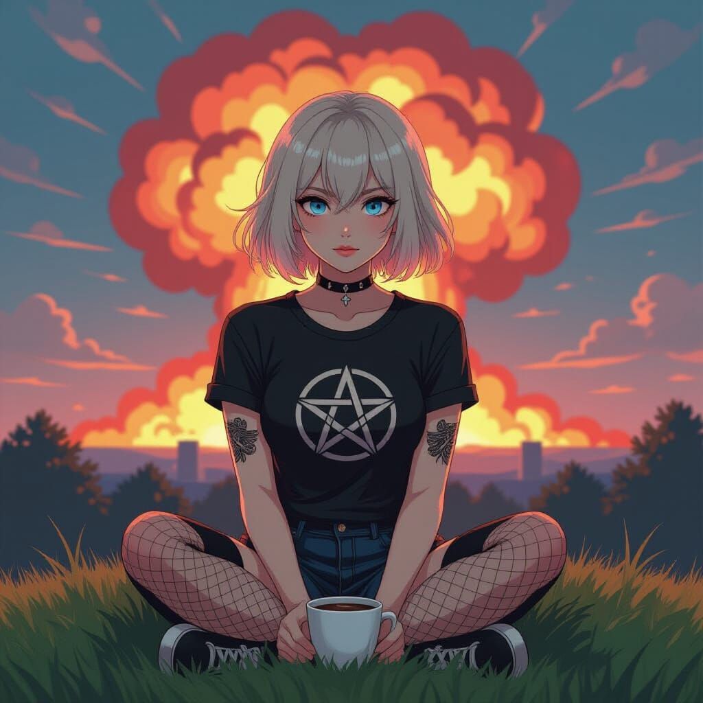 Surreal Coffee Break: Minimalist Anime Style Explosion