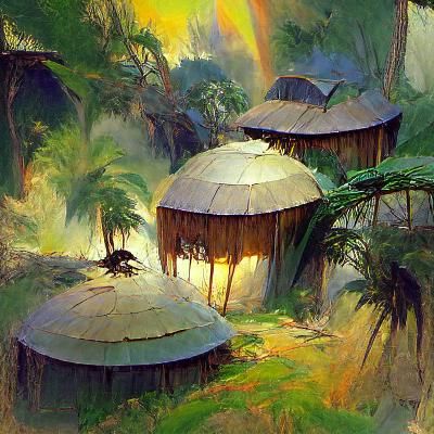 Round jungle huts (A2, artistic)