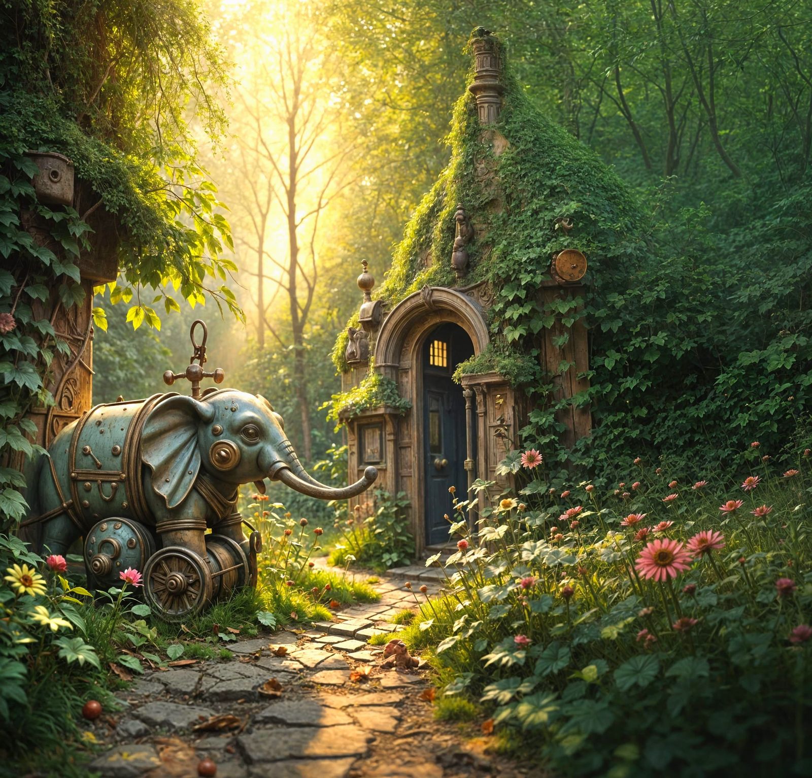 Old Wind-Up Elephant in Overgrown Garden