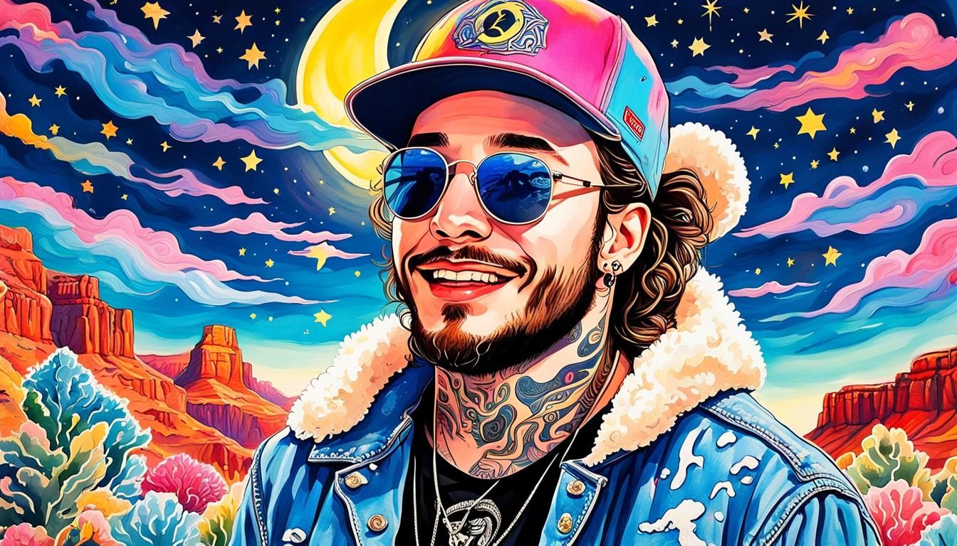 Post Malone in Rembrandt Style with Starry Night