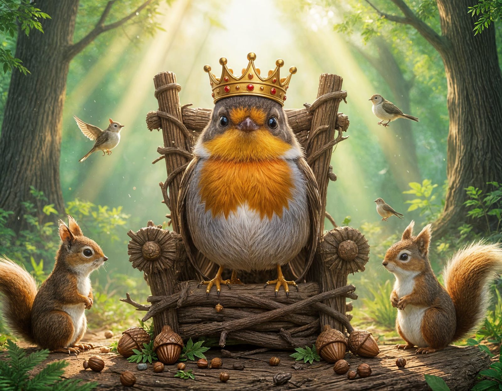 Proud Robin King on Acorn Throne