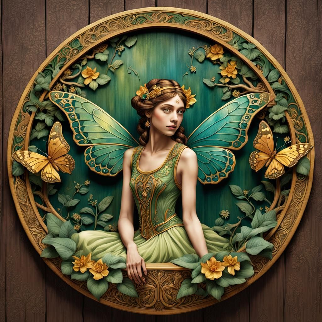 Art Nouveau Fairy with Butterfly Wings