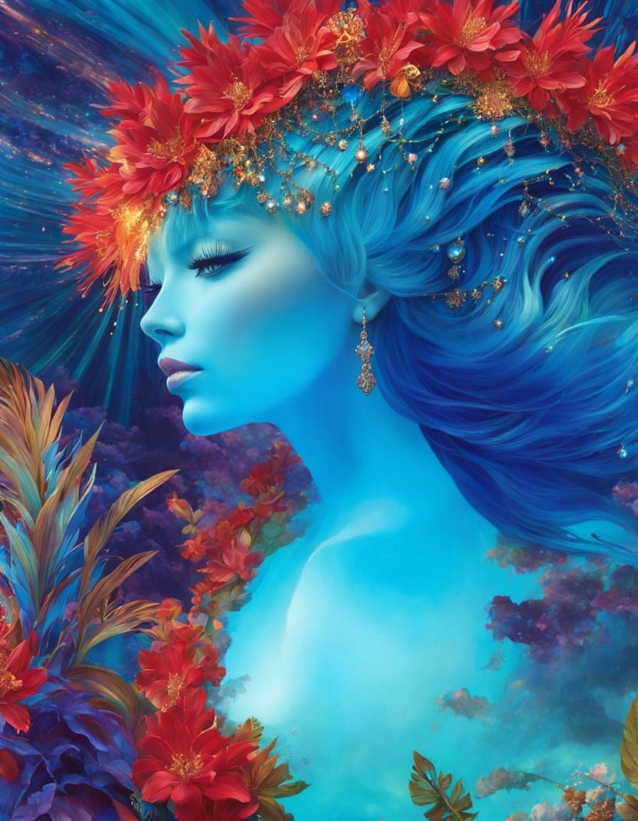 Empress with Water Crown in Tropical Oasis