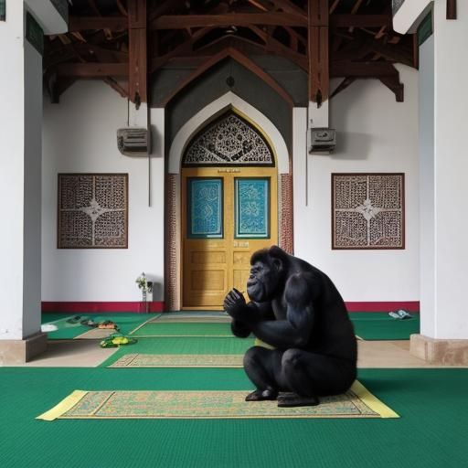 Gorilla Praying at Mosque: A Respectful Scene