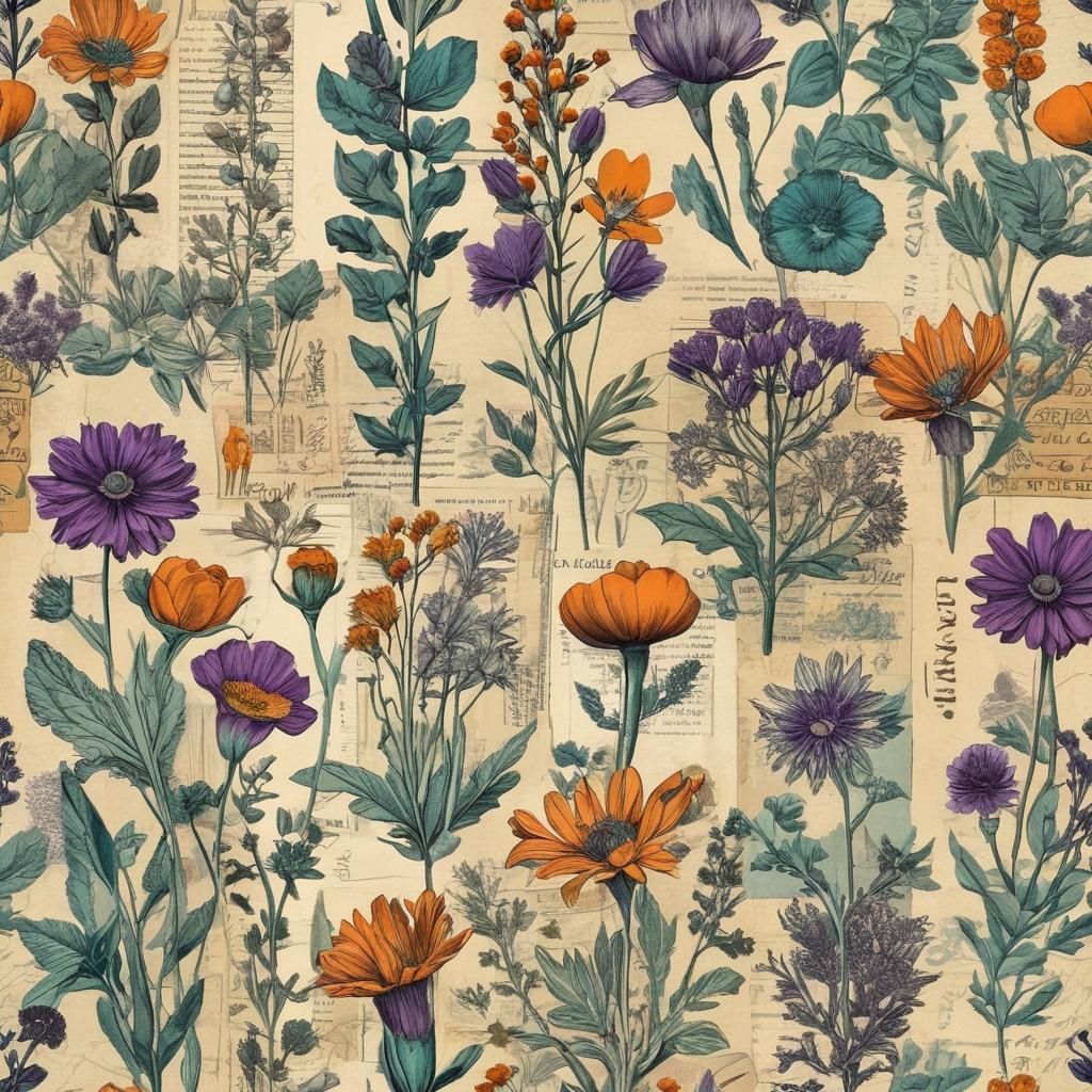 Botanical Collage in Retro Modern Style