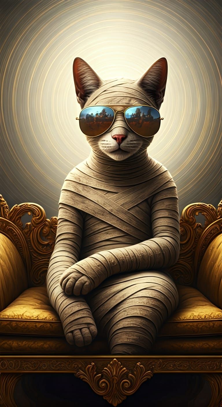 Aviators of the Afterlife
an ancient Egyptian cat mummy wearing Ray-Ban aviator sunglasses 😎