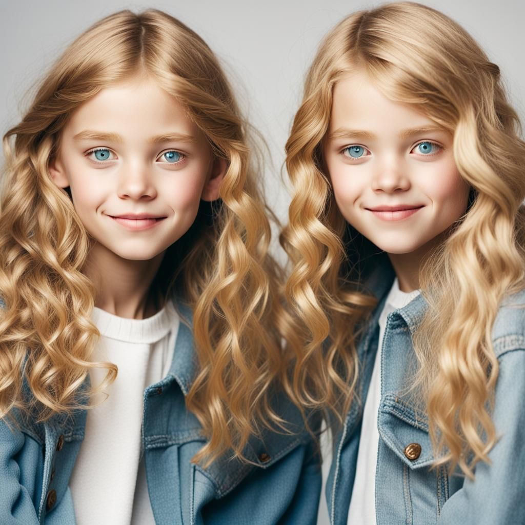 Twin Girls with Blonde Hair and Blue Eyes