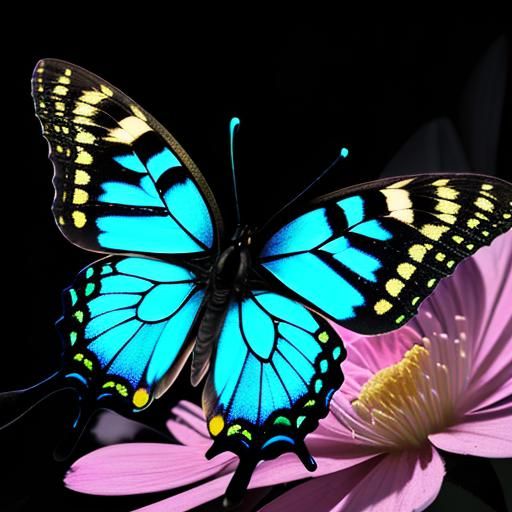 Opalescent Neon Butterfly on Pastel Flower in Graffiti Art