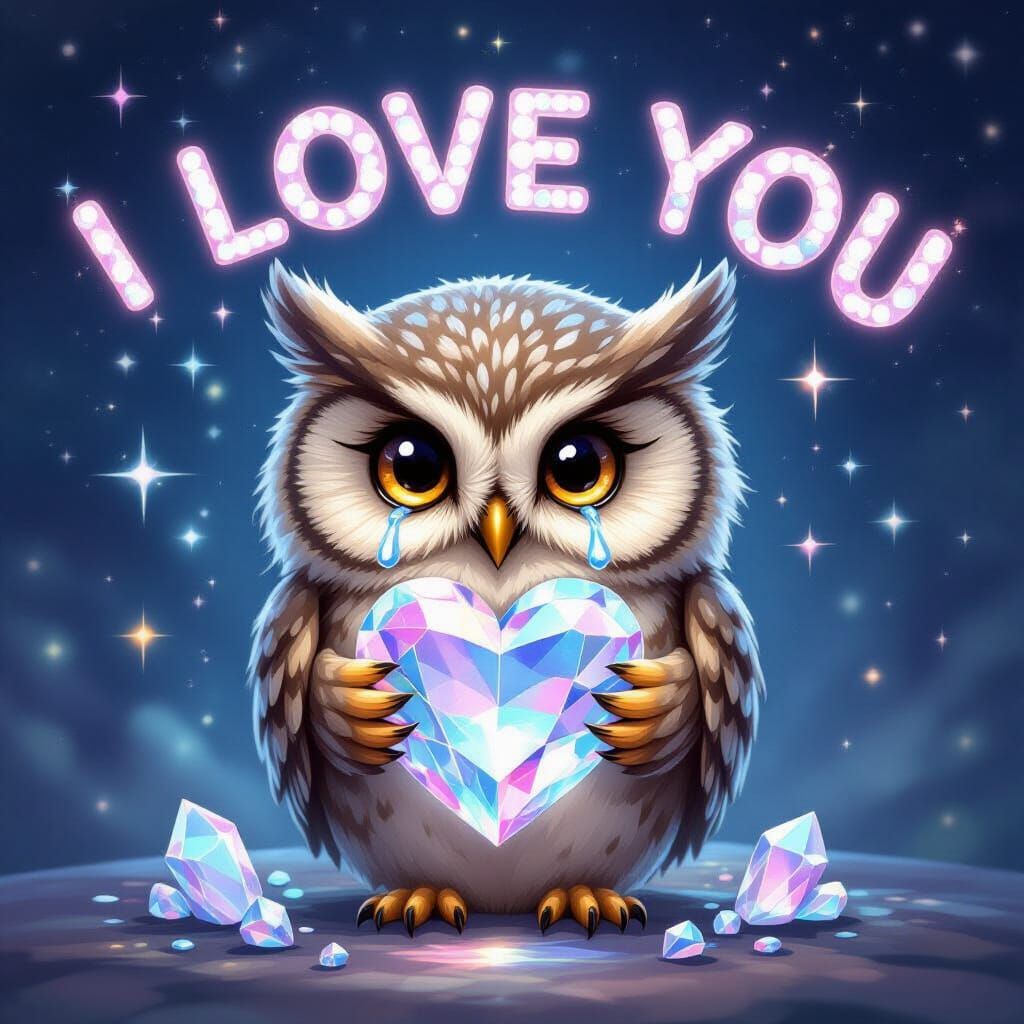 Crying Owl Holds Crystalline Heart - Astral Illustration